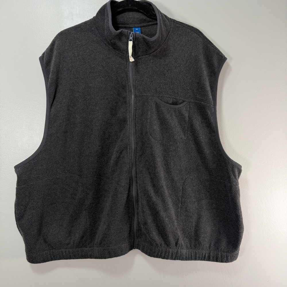 Old Navy Womens Fleece Vest 3X Dark Gray Full Zip Mock Neck Sleeveless Jacket
